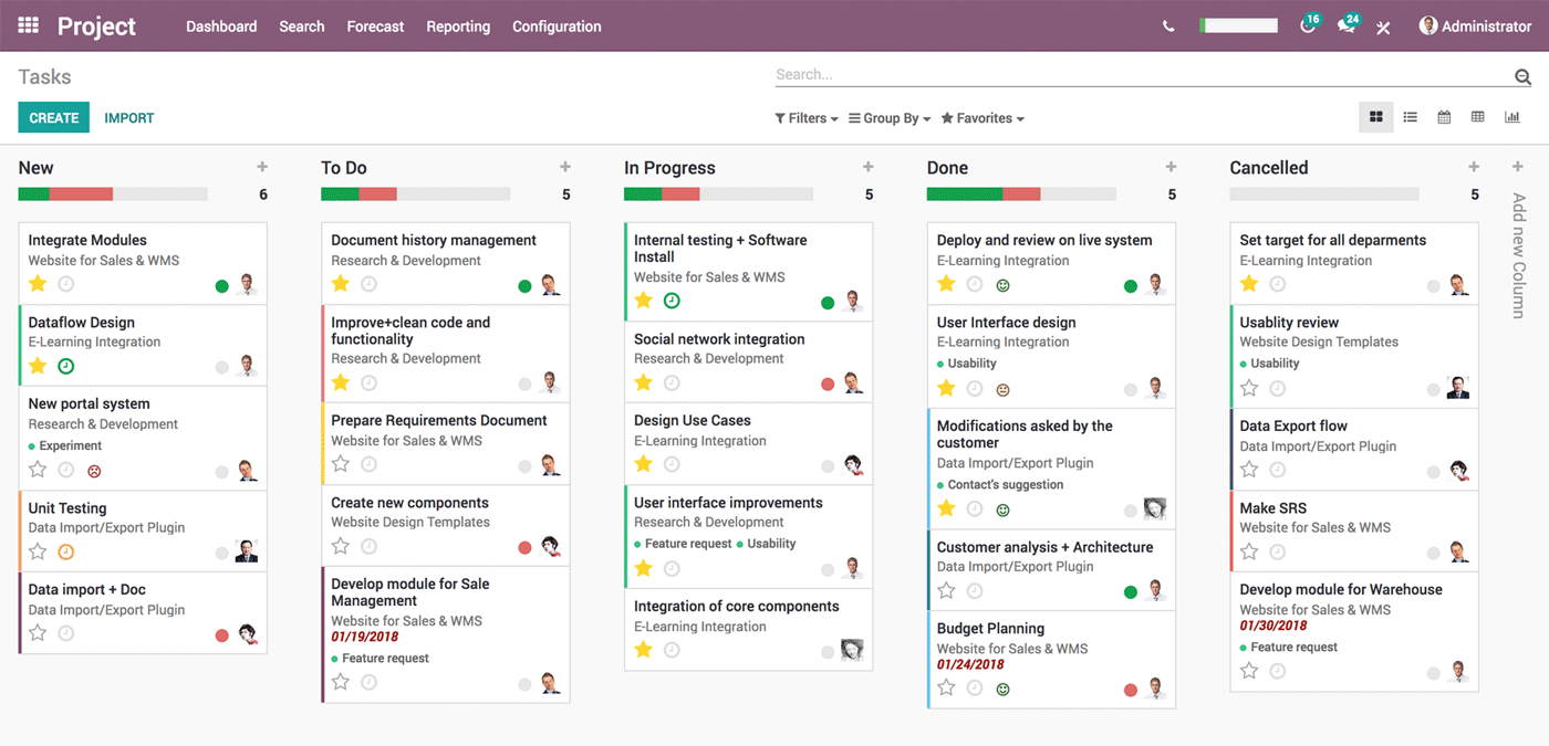 Odoo:  organiseer, schema, plan, analyseer